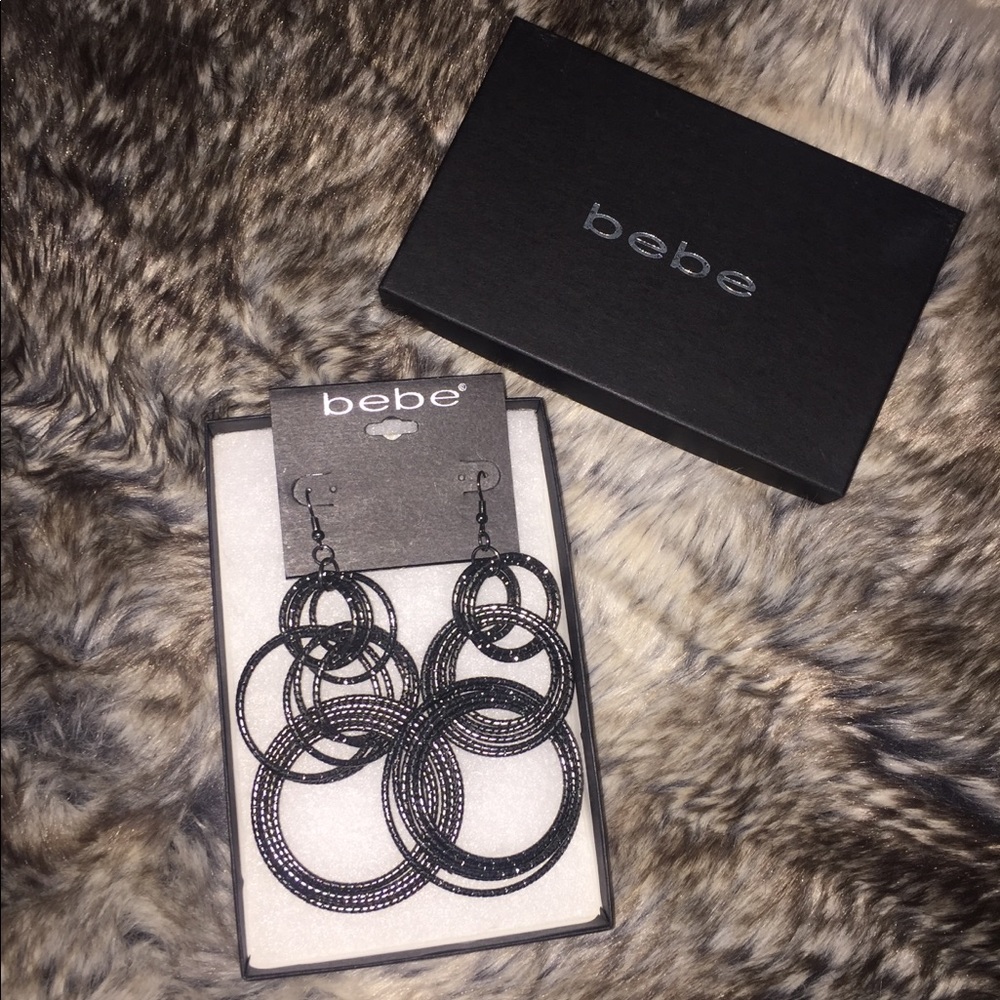 bebe - Black three layered hoop earings